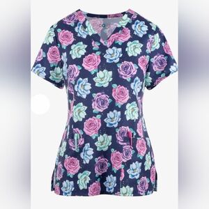 Maevn Floral Best Buds Women's 3-Pocket V-Neck Print Scrub Top